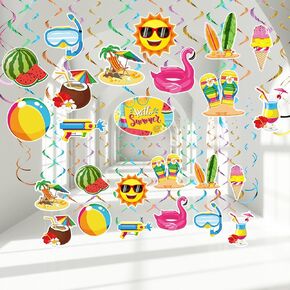 30 Pcs Summer Pool Party Hanging Swirls, Summer Ceiling Hanging Decor, Beach Hanging Swirl Decor for Kidss Kids Summer Beach Tropical Hawaiian Luau Birthday Party Favors Supplies