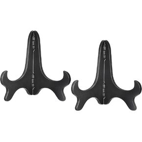uxcell 2pcs 4" Easel Plate Holder, Wood-like Plastic Folding Display Stand Black for Decorative Picture Frame
