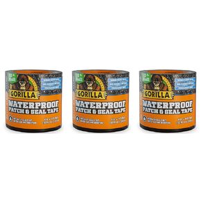 Gorilla 4612502 Waterproof Patch &amp;amp;amp; Seal Tape 4" x 10' Black, Pack 3