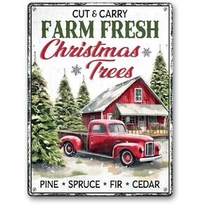 Artsy Woodsy Vintage مزرعة أشجار عيد الميلاد الطازجة علامة معدنية، مزرعة عيد الميلاد علامات القصدير الديكور، مزرعة شجرة غابة الصنوبر الخضراء وسوق سانتا جدار ديكور للمنزل مطبخ مقهى 12x16 بوصة in Kuwait