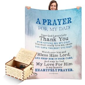 HH Family Blanket with Music Box for Dad Gift Box Set, Father’s Day Birthday Presents for Dad from Daughter or Son (Prayer for Dad)