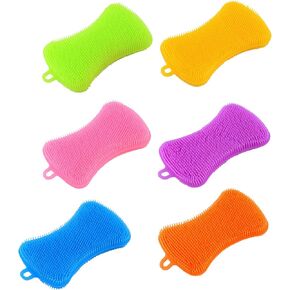 6 PCS Silicone Dish Sponges, Super Durable Safe and Dry Fast Silicone Sponge, Multi-Purpose Sponge Kitchen Gadgets, Reusable Rubber Kitchen Dish Dishes Fruits Vegetables Washing Cleaning Sponge Brush.