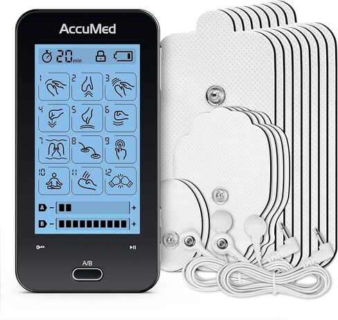 وحدة AccuMed TENS لتحفيز العضلات وتدليك النبض الإلكتروني بقناتين - 12 وضعًا، جهاز إدارة الألم مع 20 شدة للظهر والرقبة والوخز بالإبر وبطارية قابلة لإعادة الشحن (AC-AP417) in Kuwait
