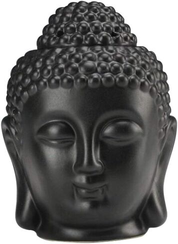 Ceramic Buddha Head Essential Oil Burner with Candle Spoon,Yoga Meditation Thai Buddha Head Aroma Diffuser for Home Decor Gift (Black) in Saudi Arabia