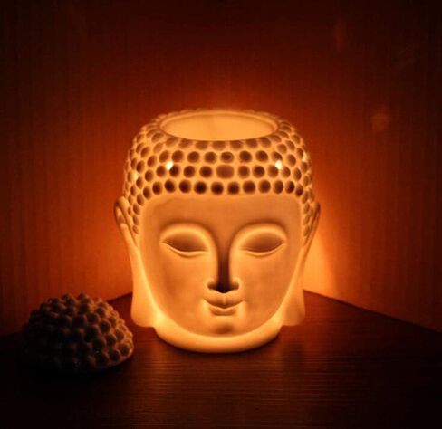 Ceramic Buddha Head Essential Oil Burner with Candle Spoon,Yoga Meditation Thai Buddha Head Aroma Diffuser for Home Decor Gift (Black) in Saudi Arabia