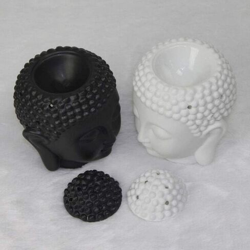 Ceramic Buddha Head Essential Oil Burner with Candle Spoon,Yoga Meditation Thai Buddha Head Aroma Diffuser for Home Decor Gift (Black) in Saudi Arabia