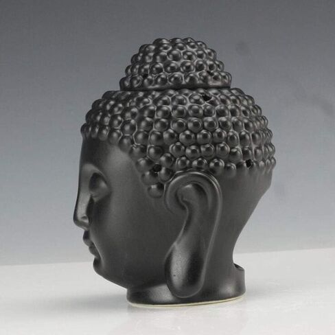 Ceramic Buddha Head Essential Oil Burner with Candle Spoon,Yoga Meditation Thai Buddha Head Aroma Diffuser for Home Decor Gift (Black) in Saudi Arabia
