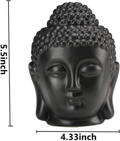 Ceramic Buddha Head Essential Oil Burner with Candle Spoon,Yoga Meditation Thai Buddha Head Aroma Diffuser for Home Decor Gift (Black) in Saudi Arabia