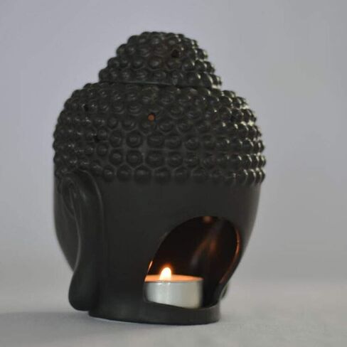 Ceramic Buddha Head Essential Oil Burner with Candle Spoon,Yoga Meditation Thai Buddha Head Aroma Diffuser for Home Decor Gift (Black) in Saudi Arabia