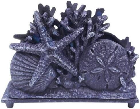 حامل مناديل صدف ريفي من الحديد الزهر باللون الأزرق الداكن مقاس 7 بوصات - ديكور بحري - Coastal Liv in Kuwait