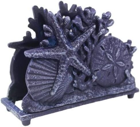 حامل مناديل صدف ريفي من الحديد الزهر باللون الأزرق الداكن مقاس 7 بوصات - ديكور بحري - Coastal Liv in Kuwait