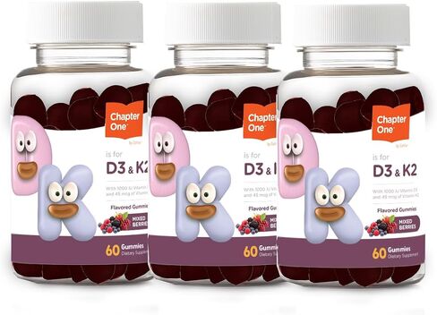 Zahler Chapter One Vitamin D3 K2 Gummies, Contains 1000IU of Vitamin D3 and 45MCG of Vitamin K2, D3 & K2 gummy supplement, Kosher, 180 Gummies in Saudi Arabia