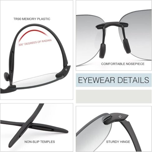 2 Pairs Rimless Bifocal Reading Glasses UV400 Protection Sunglasses Readers for Men and Women Classic Vintage Eyewear in Saudi Arabia