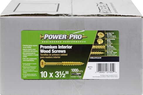 Power Pro 967771 Wood Screws, #10 x 3-1/2, Premium Star Drive Indoor Cabinet Screws, Gold Yellow Zinc, 1/4 Keg, 1000 pcs in Saudi Arabia