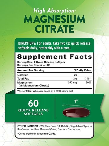 Nature's Truth Magnesium Citrate Softgels | 250mg | 60 Count | High Absorption | Non-GMO & Gluten Free Supplement in Saudi Arabia