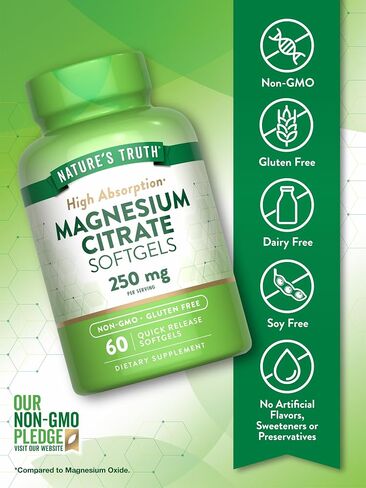 Nature's Truth Magnesium Citrate Softgels | 250mg | 60 Count | High Absorption | Non-GMO & Gluten Free Supplement in Saudi Arabia