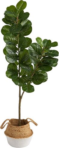 Nearly Natural 4.5ft. Fiddle Leaf Fig Artificial Tree with Boho Chic Handmade Cotton & Jute White Woven Planter in Saudi Arabia