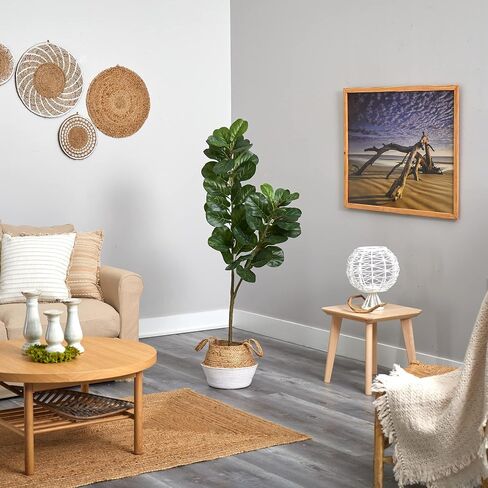 Nearly Natural 4.5ft. Fiddle Leaf Fig Artificial Tree with Boho Chic Handmade Cotton & Jute White Woven Planter in Saudi Arabia