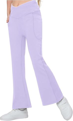 Girls' Flare Leggings V Cross High Waisted Yoga Pants with Pockets Dance Bell Bottoms Athletic Bootcut Pants in Saudi Arabia