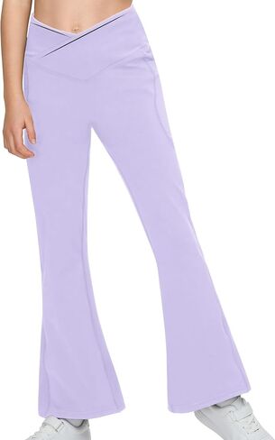 Girls' Flare Leggings V Cross High Waisted Yoga Pants with Pockets Dance Bell Bottoms Athletic Bootcut Pants in Saudi Arabia