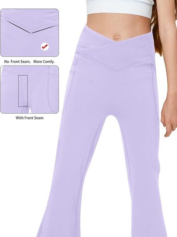 Girls' Flare Leggings V Cross High Waisted Yoga Pants with Pockets Dance Bell Bottoms Athletic Bootcut Pants in Saudi Arabia