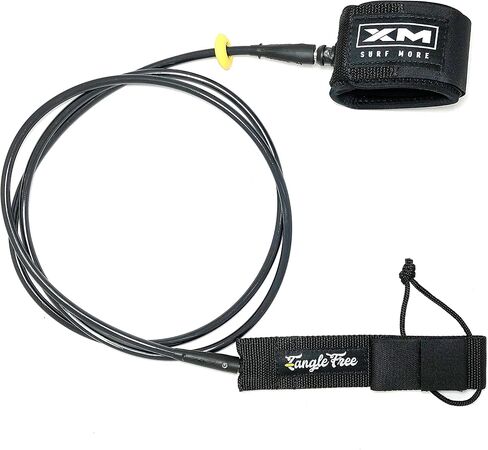 Regular 6ft-12ft Surfboard Leash with Tangle Free Upgrade, Cord Thickness (.270in), Key Pocket, Unbreakable Swivels, Detachable Railsaver, Made in USA in Saudi Arabia