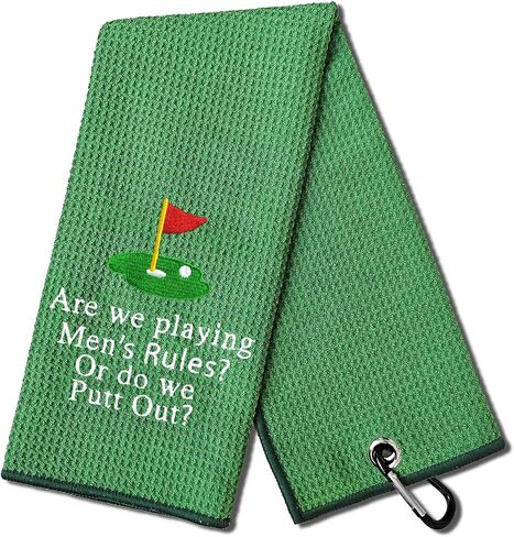 DYJYBMYAre We Playing Men's Rules Golf Towel, Embroidered Towel for Golf with Clip, Wipe, Golf Accessories for Men (Black) in Saudi Arabia