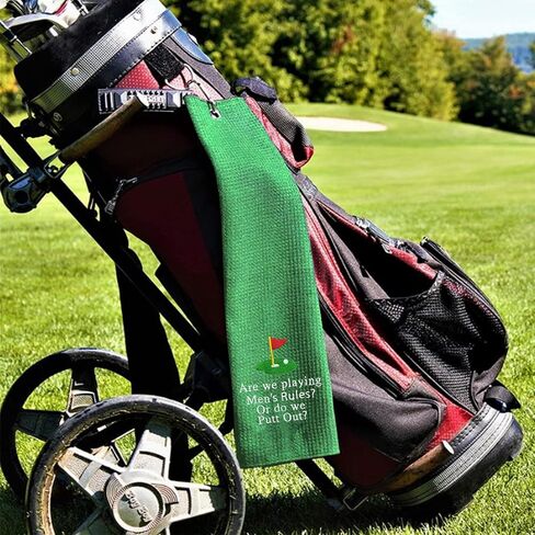 DYJYBMYAre We Playing Men's Rules Golf Towel, Embroidered Towel for Golf with Clip, Wipe, Golf Accessories for Men (Black) in Saudi Arabia