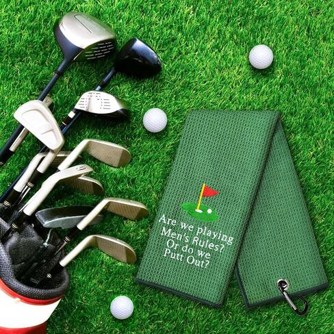 DYJYBMYAre We Playing Men's Rules Golf Towel, Embroidered Towel for Golf with Clip, Wipe, Golf Accessories for Men (Black) in Saudi Arabia
