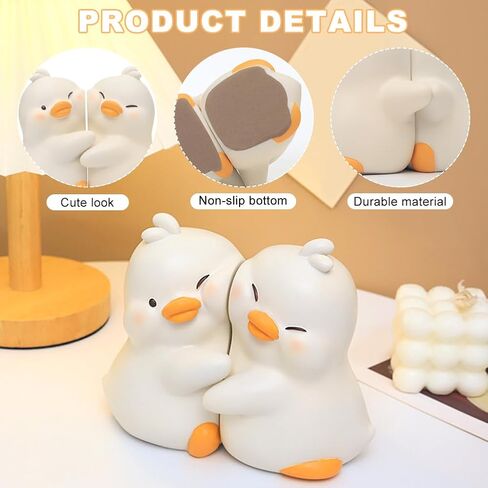 1Pair Hug Duck Bookends,Cute Book Ends Hug Ducks Decorative Bookend for Shelves,Creative Resin Book Holders Stopper for Home Office Desk Bookshelf Decoration(White Duck,Size:3.94x5.12inch) in Saudi Arabia