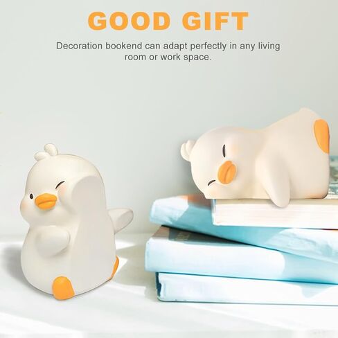 1Pair Hug Duck Bookends,Cute Book Ends Hug Ducks Decorative Bookend for Shelves,Creative Resin Book Holders Stopper for Home Office Desk Bookshelf Decoration(White Duck,Size:3.94x5.12inch) in Saudi Arabia