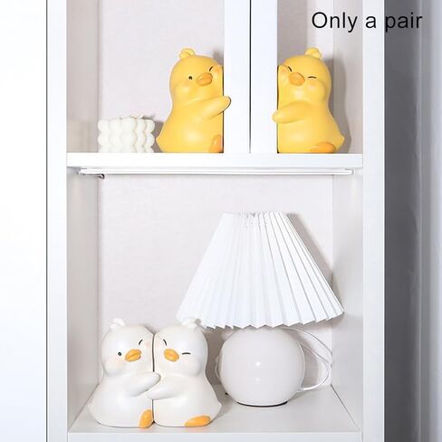 1Pair Hug Duck Bookends,Cute Book Ends Hug Ducks Decorative Bookend for Shelves,Creative Resin Book Holders Stopper for Home Office Desk Bookshelf Decoration(White Duck,Size:3.94x5.12inch) in Saudi Arabia