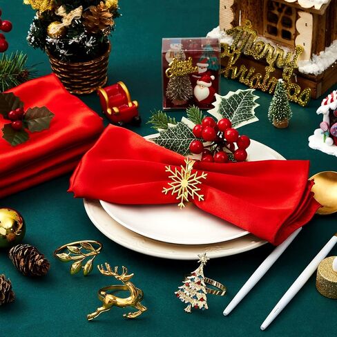 Suclain 24 Pcs Christmas Napkins and Ring Set 12 Pcs Christmas Napkins Cloth and 12 Pcs Christmas Napkin Rings Holder for Christmas Holiday Dinner Party Table Decoration in Saudi Arabia