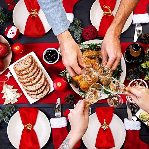 Suclain 24 Pcs Christmas Napkins and Ring Set 12 Pcs Christmas Napkins Cloth and 12 Pcs Christmas Napkin Rings Holder for Christmas Holiday Dinner Party Table Decoration in Saudi Arabia
