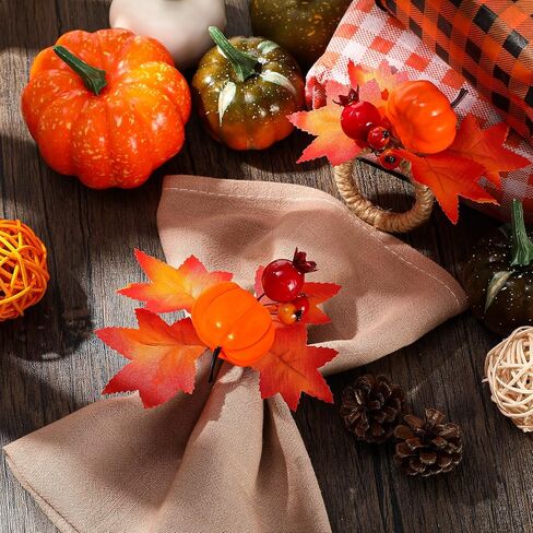 6 Pieces Fall Napkin Ring Thanksgiving Napkin Ring Holder Buckle Fall Themed Harvest Napkin Holder Maple Pumpkin Napkin Ring for Dinner Fall Gathering Table Decoration (Berry Style) in Kuwait