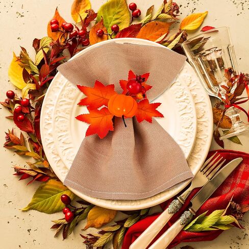 6 Pieces Fall Napkin Ring Thanksgiving Napkin Ring Holder Buckle Fall Themed Harvest Napkin Holder Maple Pumpkin Napkin Ring for Dinner Fall Gathering Table Decoration (Berry Style) in Kuwait