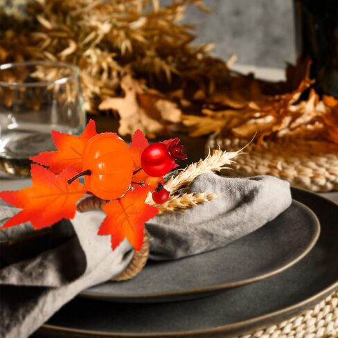 6 Pieces Fall Napkin Ring Thanksgiving Napkin Ring Holder Buckle Fall Themed Harvest Napkin Holder Maple Pumpkin Napkin Ring for Dinner Fall Gathering Table Decoration (Berry Style) in Kuwait