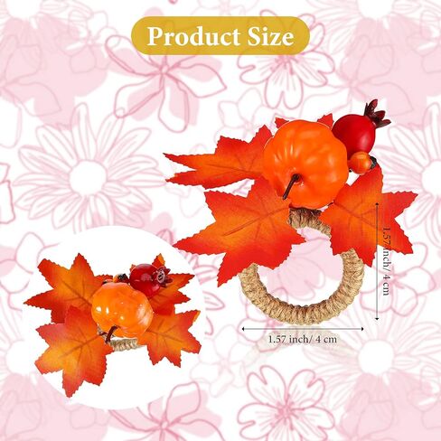 6 Pieces Fall Napkin Ring Thanksgiving Napkin Ring Holder Buckle Fall Themed Harvest Napkin Holder Maple Pumpkin Napkin Ring for Dinner Fall Gathering Table Decoration (Berry Style) in Kuwait