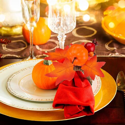 6 Pieces Fall Napkin Ring Thanksgiving Napkin Ring Holder Buckle Fall Themed Harvest Napkin Holder Maple Pumpkin Napkin Ring for Dinner Fall Gathering Table Decoration (Berry Style) in Kuwait