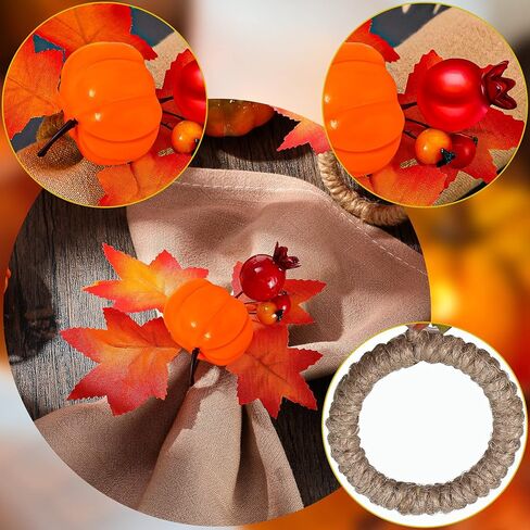 6 Pieces Fall Napkin Ring Thanksgiving Napkin Ring Holder Buckle Fall Themed Harvest Napkin Holder Maple Pumpkin Napkin Ring for Dinner Fall Gathering Table Decoration (Berry Style) in Kuwait