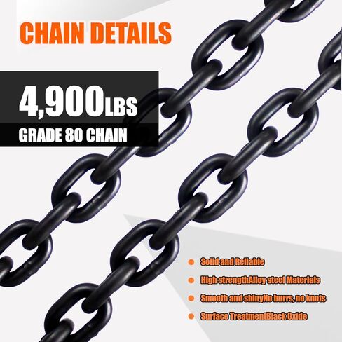 G80 Log Chain 3/8'' X 15 Feet Transport Chain with Clevis Grab Hooks | Heavy Duty Safety Chain WLL 7,100 lbs for Hauling & Towing in Kuwait