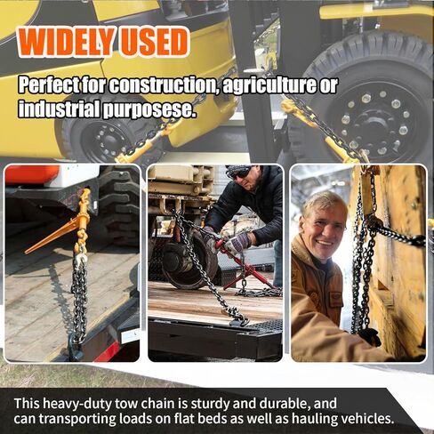 G80 Log Chain 3/8'' X 15 Feet Transport Chain with Clevis Grab Hooks | Heavy Duty Safety Chain WLL 7,100 lbs for Hauling & Towing in Kuwait