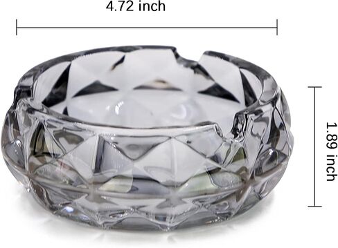 TOSSOW Glass Ashtray, Grey Round Glass Diamond Ashtray for Cigarette, Outside Inside Home Elegant Crystal Ashtray Decoration(4.7 inch*1.8 inch） in Saudi Arabia