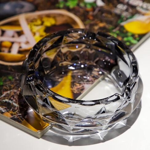 TOSSOW Glass Ashtray, Grey Round Glass Diamond Ashtray for Cigarette, Outside Inside Home Elegant Crystal Ashtray Decoration(4.7 inch*1.8 inch） in Saudi Arabia
