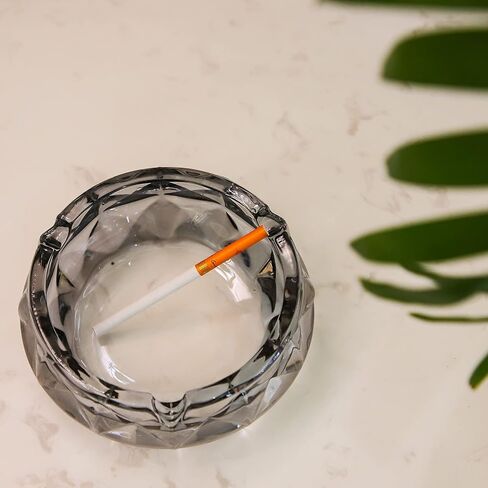 TOSSOW Glass Ashtray, Grey Round Glass Diamond Ashtray for Cigarette, Outside Inside Home Elegant Crystal Ashtray Decoration(4.7 inch*1.8 inch） in Saudi Arabia