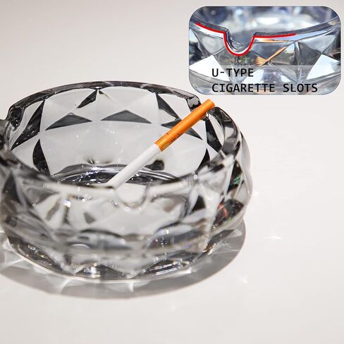 TOSSOW Glass Ashtray, Grey Round Glass Diamond Ashtray for Cigarette, Outside Inside Home Elegant Crystal Ashtray Decoration(4.7 inch*1.8 inch） in Saudi Arabia