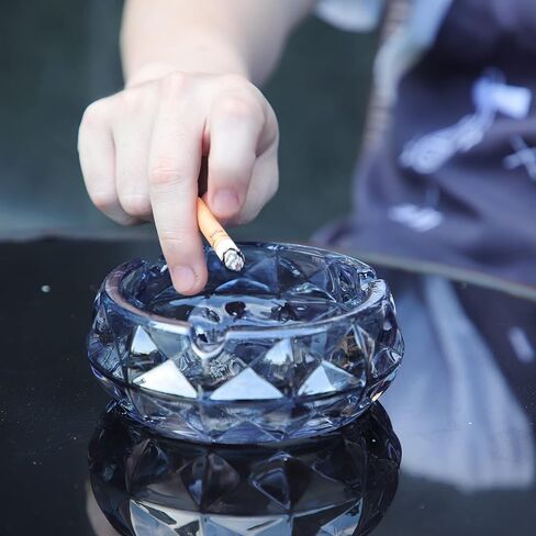 TOSSOW Glass Ashtray, Grey Round Glass Diamond Ashtray for Cigarette, Outside Inside Home Elegant Crystal Ashtray Decoration(4.7 inch*1.8 inch） in Saudi Arabia