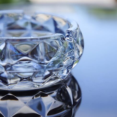 TOSSOW Glass Ashtray, Grey Round Glass Diamond Ashtray for Cigarette, Outside Inside Home Elegant Crystal Ashtray Decoration(4.7 inch*1.8 inch） in Saudi Arabia