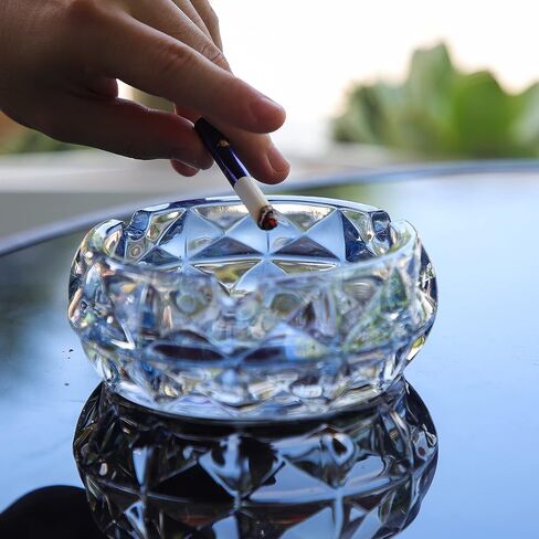 TOSSOW Glass Ashtray, Grey Round Glass Diamond Ashtray for Cigarette, Outside Inside Home Elegant Crystal Ashtray Decoration(4.7 inch*1.8 inch） in Saudi Arabia
