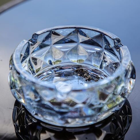TOSSOW Glass Ashtray, Grey Round Glass Diamond Ashtray for Cigarette, Outside Inside Home Elegant Crystal Ashtray Decoration(4.7 inch*1.8 inch） in Saudi Arabia